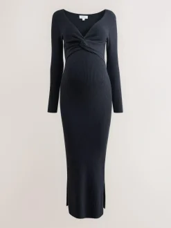 Next Maternity Twist Front Knit Jumper Dress Navy Blue New