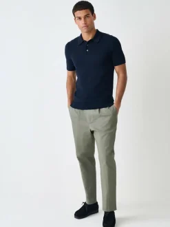 Next Muscle Fit Cotton Rich Short Sleeve Knit Polo Shirt Navy Blue Outlet