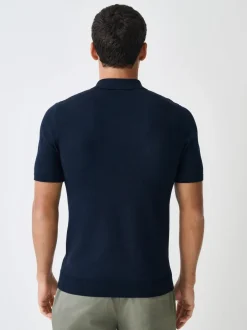 Next Muscle Fit Cotton Rich Short Sleeve Knit Polo Shirt Navy Blue Outlet