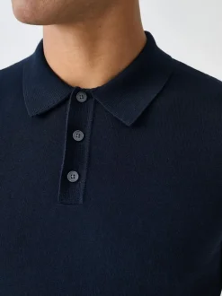 Next Muscle Fit Cotton Rich Short Sleeve Knit Polo Shirt Navy Blue Outlet