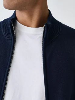 Next N.Premium Regular Fit 100% Cotton Premium Zip-Through Cardigan Navy Blue Clearance