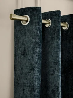 Next Plush Chenille Blackout/Thermal Eyelet Curtains Navy Blue Discount