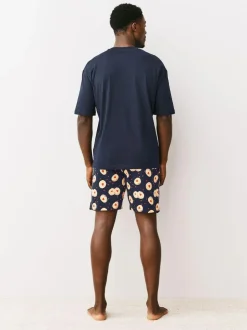 Next Navy Blue Printed Short Sleeve Jersey Pyjamas Set Best