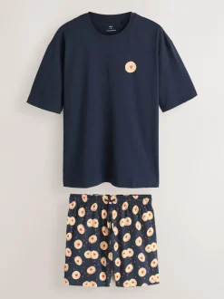 Next Navy Blue Printed Short Sleeve Jersey Pyjamas Set Best