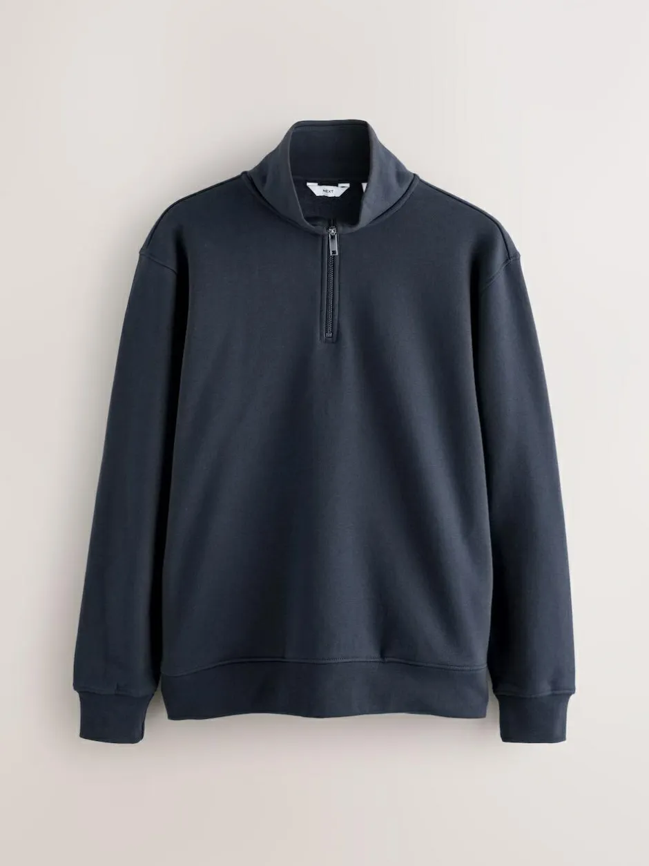 Next Navy Blue Quarter Zip Cotton Rich Jersey Sweatshirt Discount