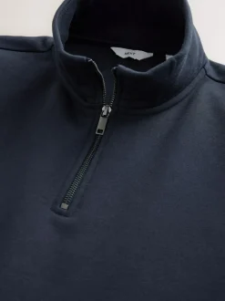 Next Navy Blue Quarter Zip Cotton Rich Jersey Sweatshirt Discount