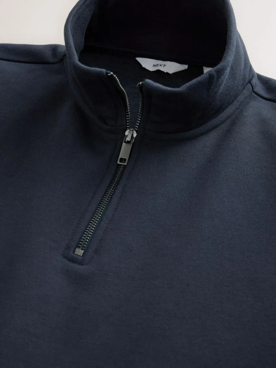 Next Navy Blue Quarter Zip Cotton Rich Jersey Sweatshirt Discount