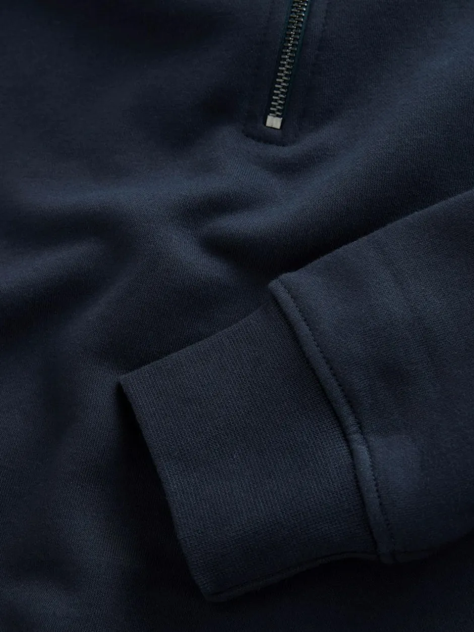 Next Navy Blue Quarter Zip Cotton Rich Jersey Sweatshirt Discount
