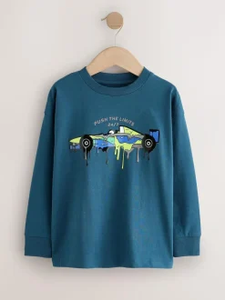 Next Navy Blue Racing Car Relaxed Fit Graphic Long Sleeve Cotton T-Shirt (3-16yrs)