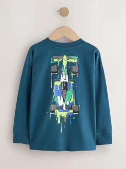 Next Navy Blue Racing Car Relaxed Fit Graphic Long Sleeve Cotton T-Shirt (3-16yrs)