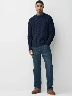 Next Navy Blue Regular Fit Aran Cable Mock Shirt Jumper Best