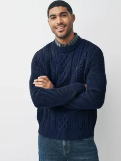 Next Navy Blue Regular Fit Aran Cable Mock Shirt Jumper Best