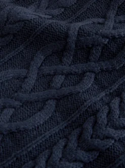 Next Navy Blue Regular Fit Aran Cable Mock Shirt Jumper Best