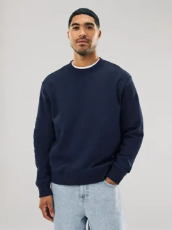 Next Navy Blue Regular Fit Heavyweight Cotton Rich Crew Neck Sweatshirt New