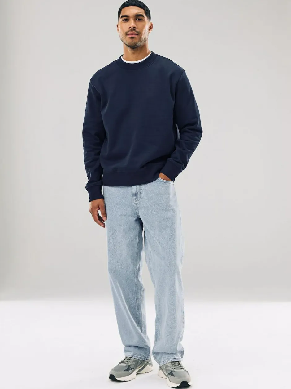 Next Navy Blue Regular Fit Heavyweight Cotton Rich Crew Neck Sweatshirt New