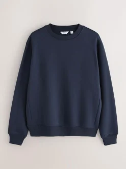 Next Navy Blue Regular Fit Heavyweight Cotton Rich Crew Neck Sweatshirt New