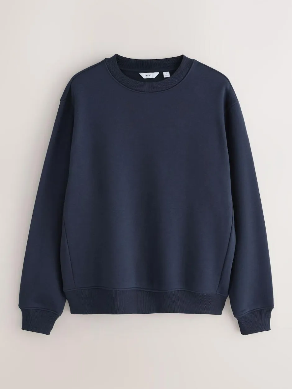 Next Navy Blue Regular Fit Heavyweight Cotton Rich Crew Neck Sweatshirt New