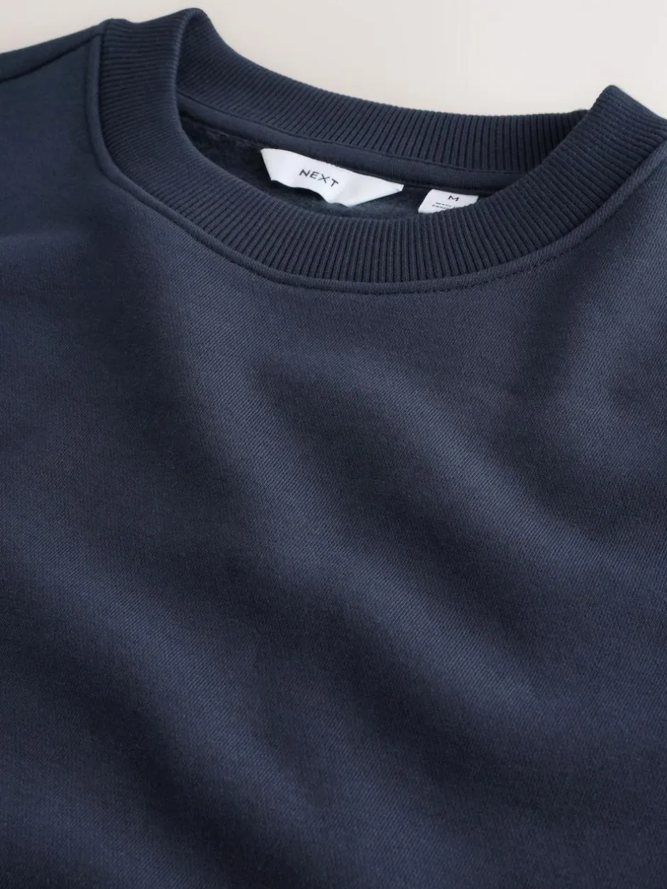 Next Navy Blue Regular Fit Heavyweight Cotton Rich Crew Neck Sweatshirt New