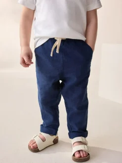 Next Regular Fit Linen Blend Pull on Trousers (3mths-7yrs) Navy Blue Outlet