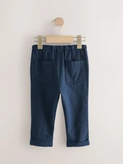 Next Regular Fit Linen Blend Pull on Trousers (3mths-7yrs) Navy Blue Outlet