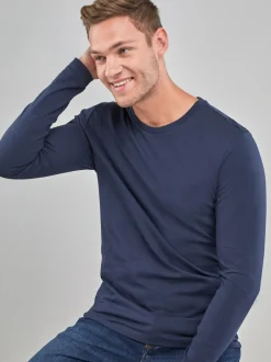 Next Navy Blue Regular Fit Long Sleeve Crew Neck T-Shirt Hot
