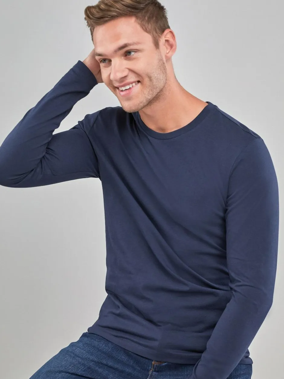 Next Navy Blue Regular Fit Long Sleeve Crew Neck T-Shirt Hot