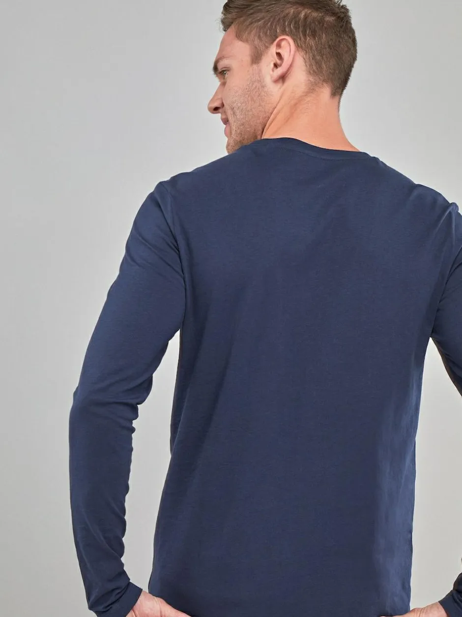 Next Navy Blue Regular Fit Long Sleeve Crew Neck T-Shirt Hot