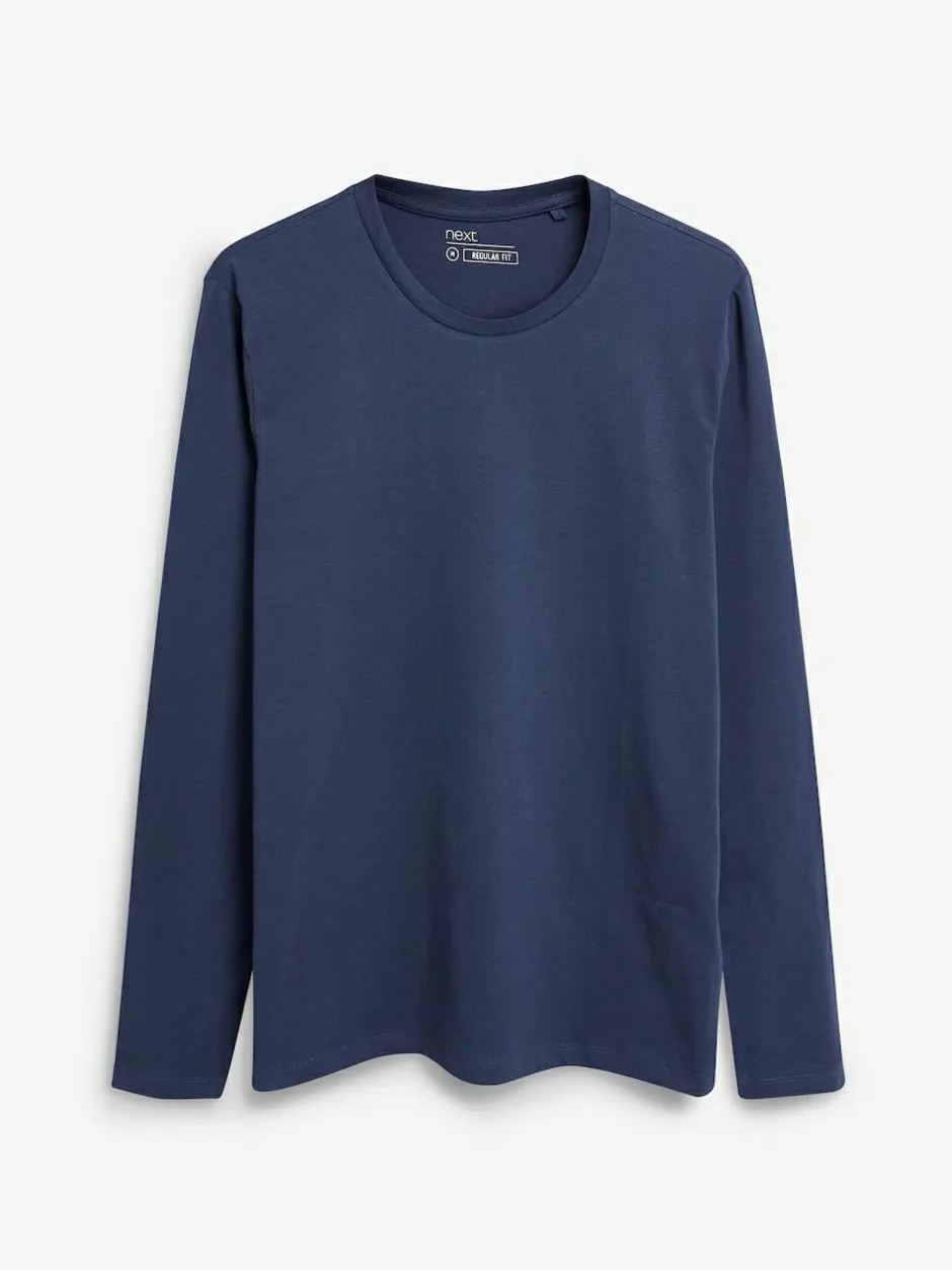 Next Navy Blue Regular Fit Long Sleeve Crew Neck T-Shirt Hot