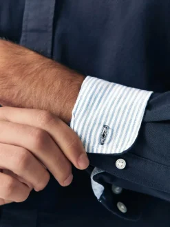Next Navy Blue Regular Fit Long Sleeve Oxford Shirt Hot