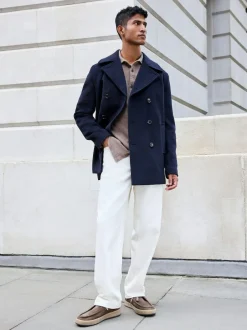 Next Regular Fit N.Premium Soft Touch Peacoat with Wool Navy Blue