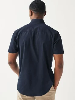 Next Regular Fit Short Sleeve Easy Iron Button Down Oxford Shirt Navy Blue Clearance