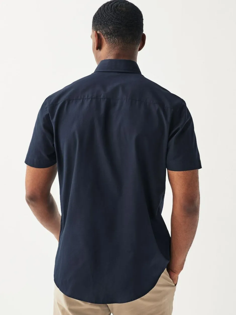 Next Regular Fit Short Sleeve Easy Iron Button Down Oxford Shirt Navy Blue Clearance