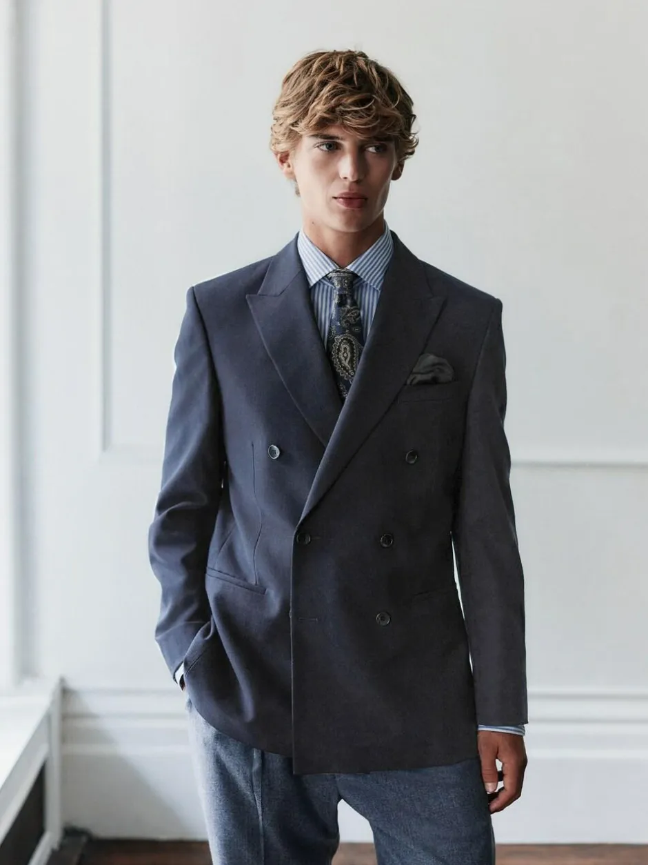 Next Navy Blue Regular Fit Signature Leomaster Wool Rich Double Breasted Blazer Clearance