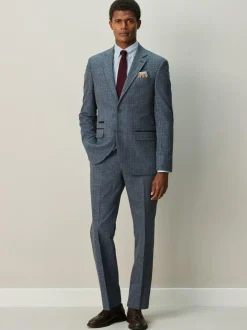 Next Regular Fit Trimmed Check Suit Trousers Navy Blue Discount