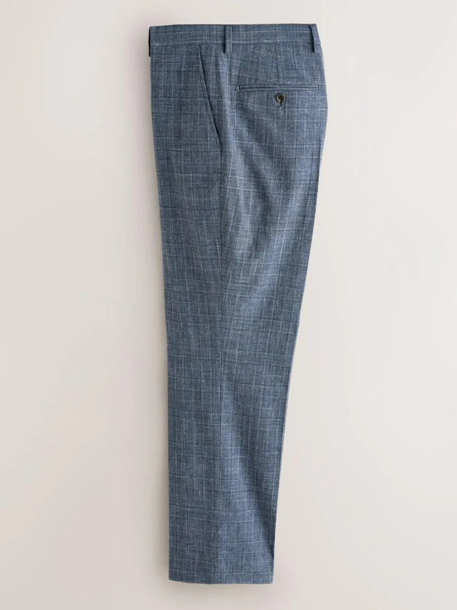 Next Regular Fit Trimmed Check Suit Trousers Navy Blue Discount