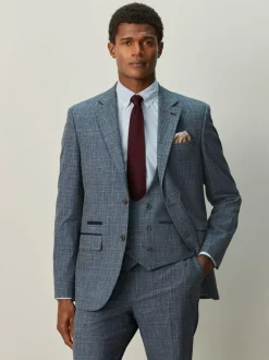 Next Regular Fit Trimmed Check Suit Jacket Navy Blue