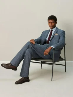 Next Regular Fit Trimmed Check Suit Jacket Navy Blue
