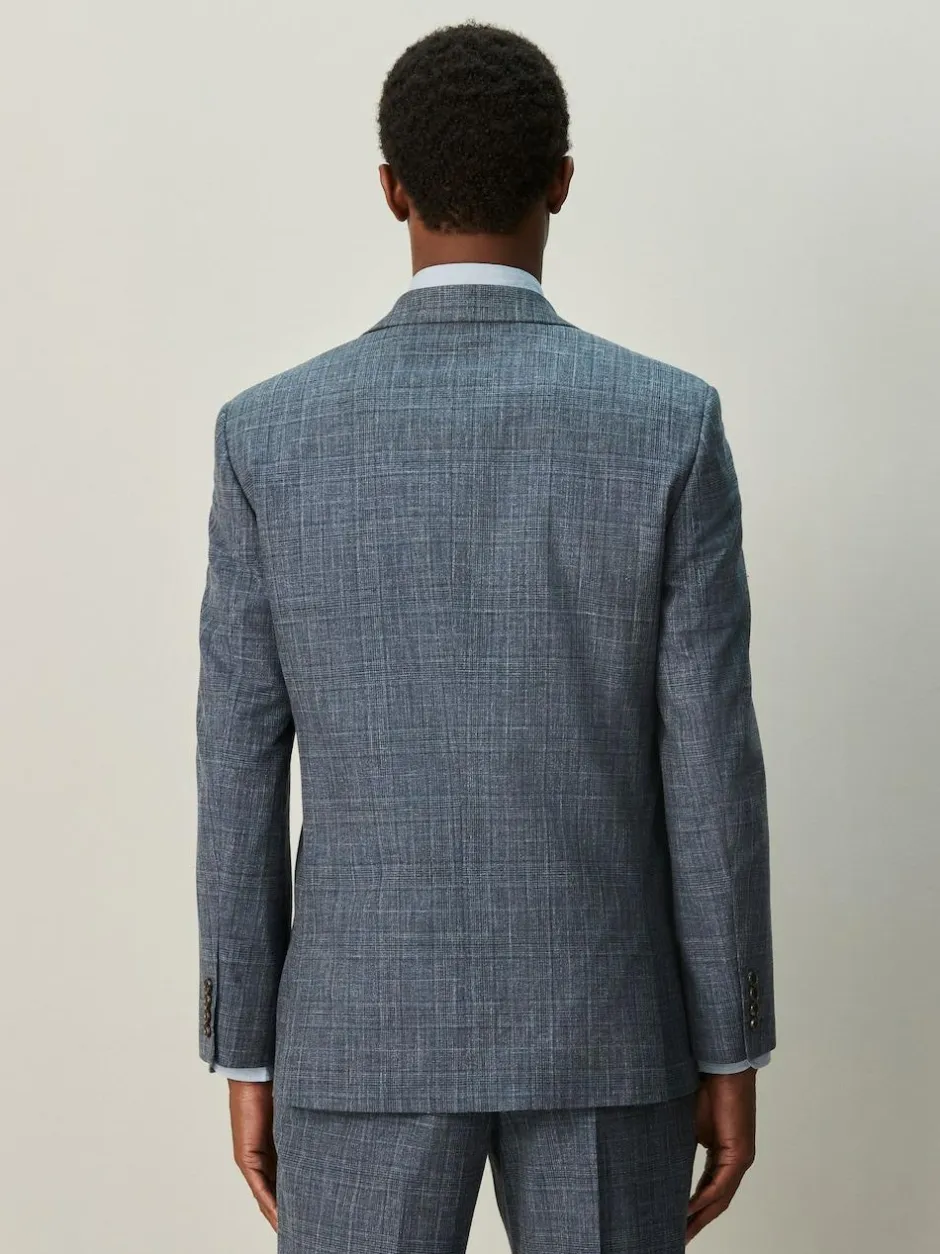 Next Regular Fit Trimmed Check Suit Jacket Navy Blue