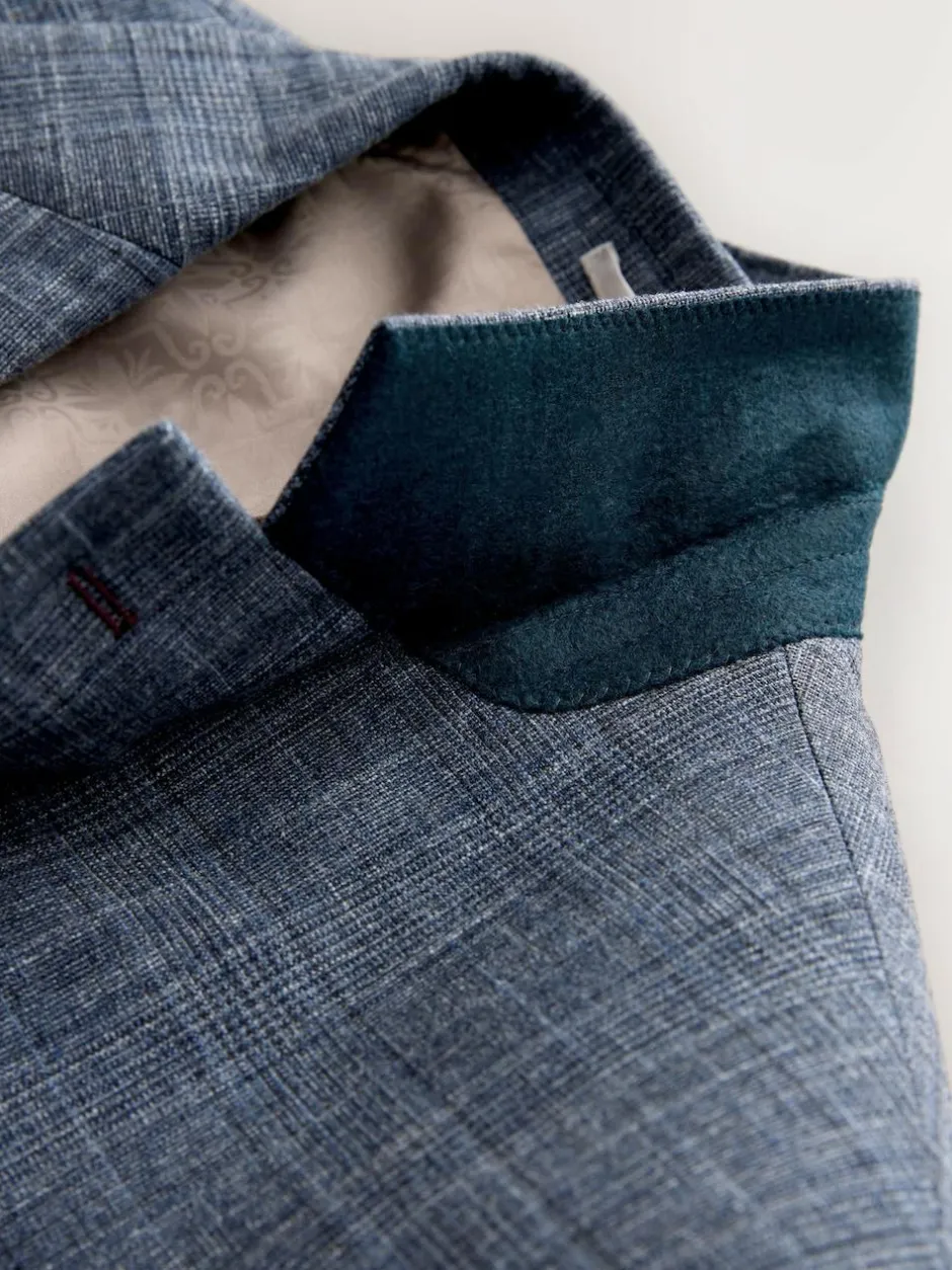 Next Regular Fit Trimmed Check Suit Jacket Navy Blue