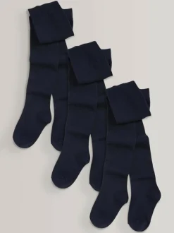 Next Navy Blue Regular Length 3 Pack Cotton Rich School Tights Best