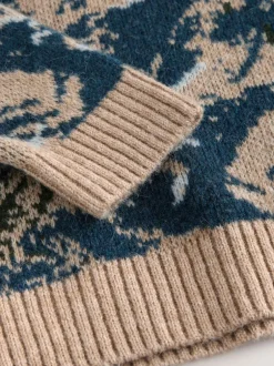 Next Navy Blue Relaxed Fit Knitted Mountain Landscape Crew Neck Jumper Discount