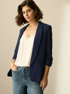 Next Navy Blue Relaxed Ruched Sleeve Blazer Hot