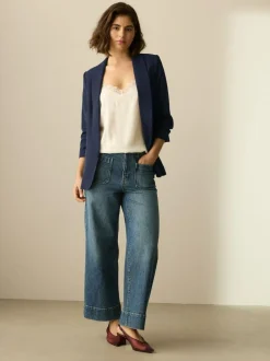 Next Navy Blue Relaxed Ruched Sleeve Blazer Hot
