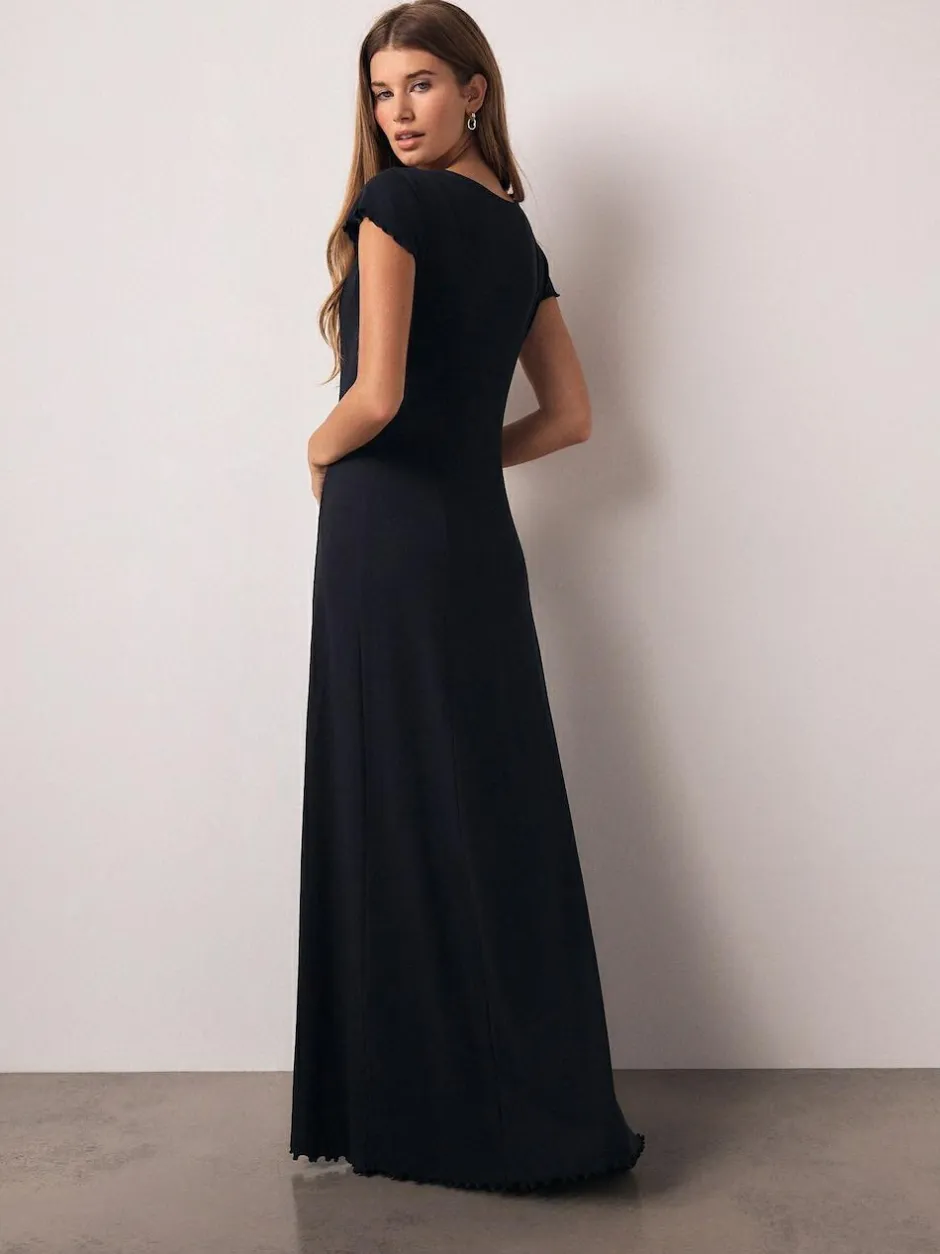 Next Short Sleeve Jersey Button Through Maxi Dress Navy Blue Outlet