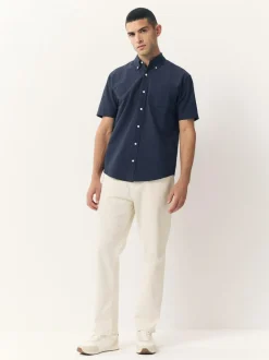 Next Navy Blue Short Sleeve Oxford Shirt Hot