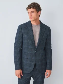 Next Navy Blue Slim Fit Check Suit Jacket Clearance