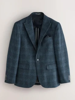Next Navy Blue Slim Fit Check Suit Jacket Clearance