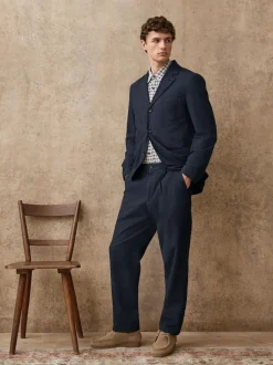 Next Navy Blue Slim Fit Cotton Blend Texture Suit Jacket Online