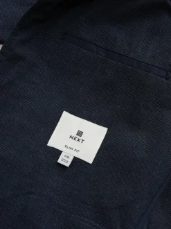 Next Navy Blue Slim Fit Cotton Blend Texture Suit Jacket Online