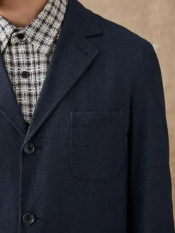 Next Navy Blue Slim Fit Cotton Blend Texture Suit Jacket Online